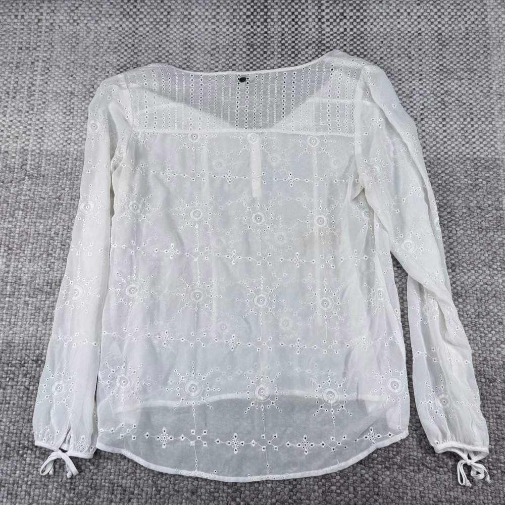 Guess White Eyelet Embroidered Peasant Blouse W35H55W3IP0 Medium